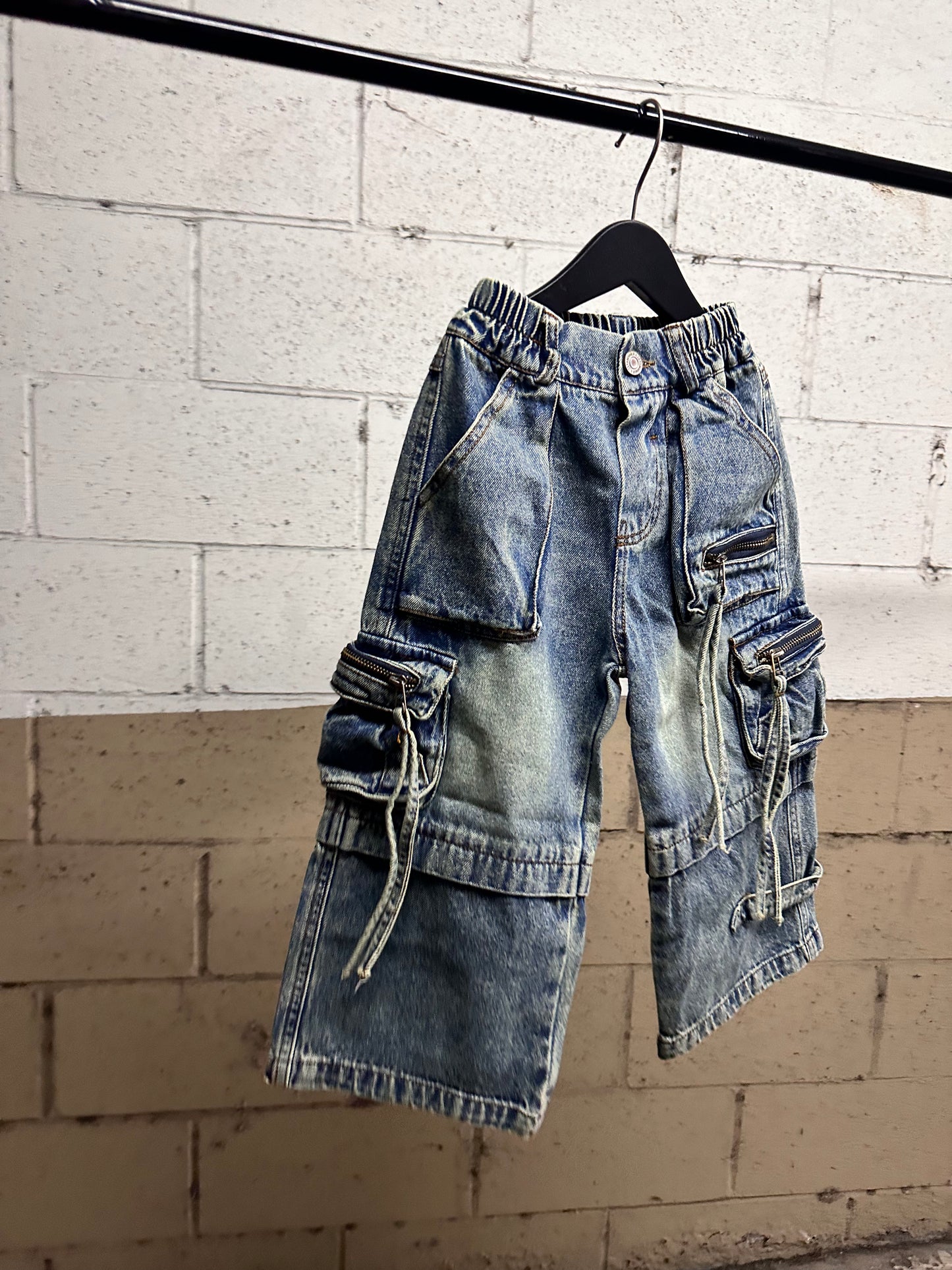 Wide Leg Denim Cargo Pants