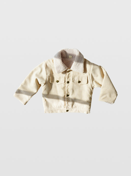 Cream corduroy long sleeve fall autumn winter jacket coat with metal buttons double front pockets and off white sherpa collar and lining western clothes for toddlers baby boy clothes babies boys girls unisex cool kids mom must haves holiday gift guide trendy kids wear essentials made in Los Angeles toddler jacket kids shopping baby boy boutique baby boy clothes boutique kids shopping children’s boutique online shopping for kids kids wear near me baby clothes near me