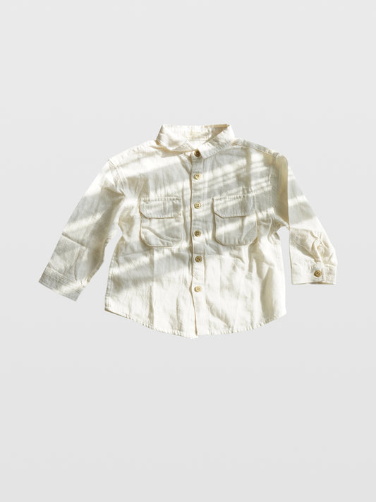 Club Enzo cream linen button up collar shirt with front pockets and button wrists on white background clothes for toddlers boy clothes babies boys girls unisex cool kids mom must haves holiday gift guide trendy kids wear essentials made in Los Angeles toddler jacket kids shopping baby boy boutique baby boy clothes boutique kids shopping children’s boutique online shopping for kids kids wear near me baby clothes near me